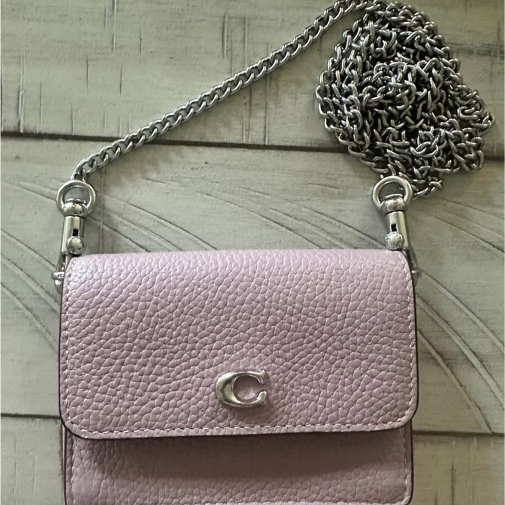 Coach Lilac Leather Crossbody Bag with Silver Chain